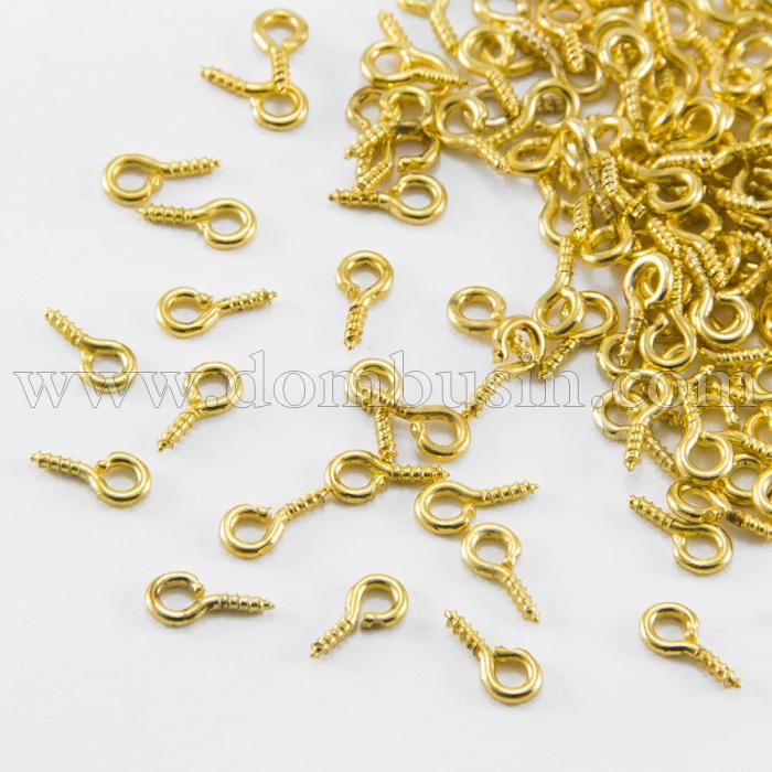 Держатели Винтовые Штифты с Петлей, для Бусин с Полуотверстием, Железо, Цвет: Золото, Размер: 10х5х1,2мм, Отверстие 2,8мм, (БА000001724)