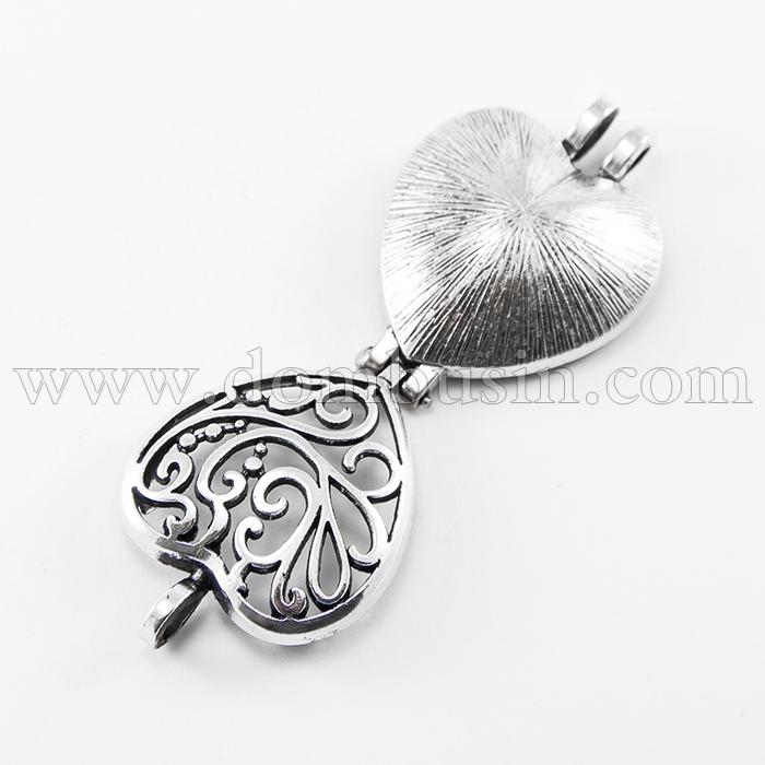 Кулон-Коробочка Серце, з Металу, Колір: Античне Срібло, Розмір: 41x30x15мм, Отвір 5x4мм, (УТ100015027)