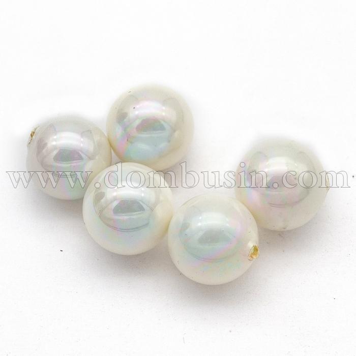 Жемчуг Shell Pearl, Класс А, Круглый, Отверстие Несквозное, Цвет: Белый, Размер: 10мм, Отв 1мм, (УТ100015153)