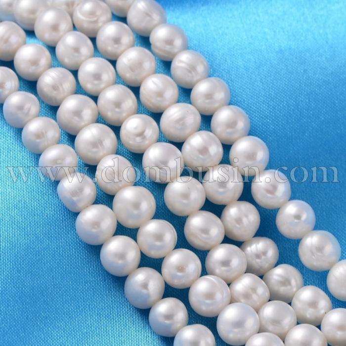 Жемчуг Натуральный Пресноводный, Класс А, Круглый, Цвет: Слоновая кость, Размер: 8~9мм, Отв-тие 0.8мм, около 40шт/36см/нить. (УТ100015159)