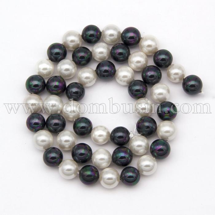 Жемчуг Shell Pearl, Класс А, Круглый, Цвет: Черно-белый, Размер: 8мм, Отв 1мм, около 54шт/40см/нить, (УТ100015170)
