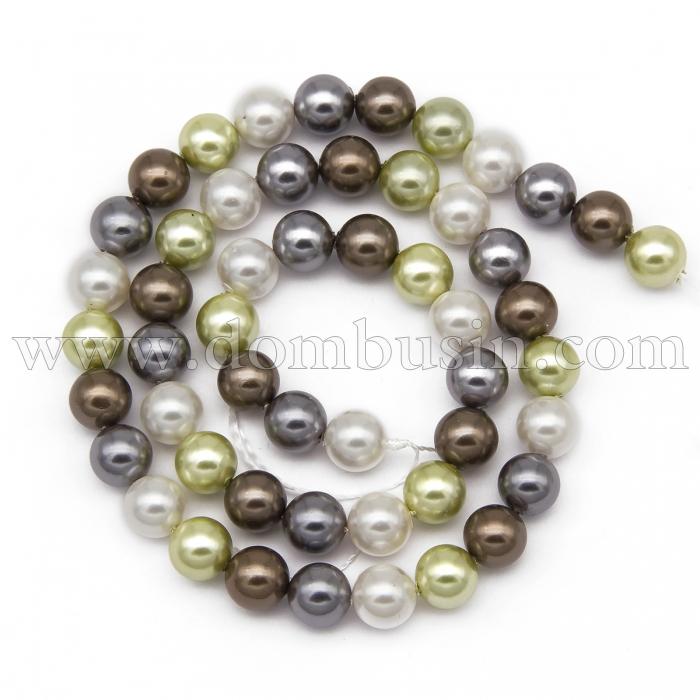 Жемчуг Shell Pearl, Класс А, Круглый, Цвет: Коричнево-зеленый, Размер: 8мм, Отв 1мм, около 54шт/40см/нить. (УТ100015172)