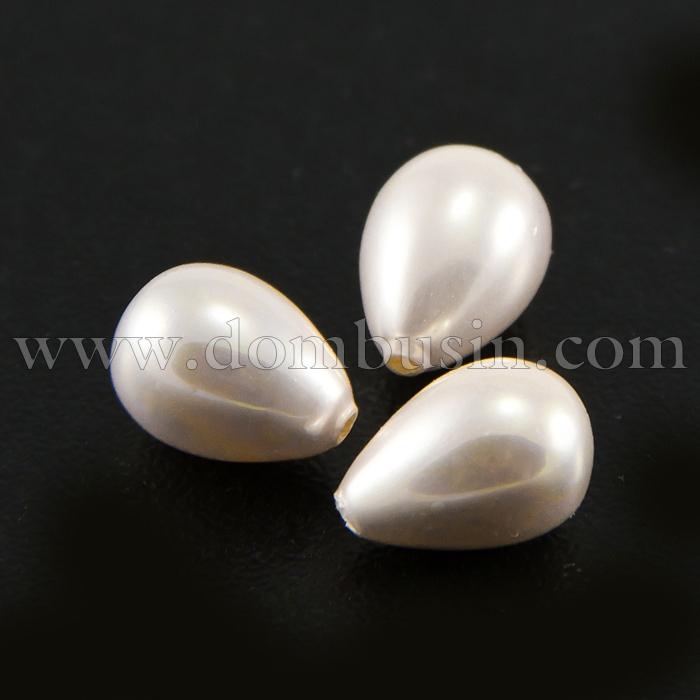 Перли Перламутрове, Клас А, Крапля, Отвір некрізних, Колір: Кремовий, 11x8мм, Отвір 1мм, (УТ100015188)