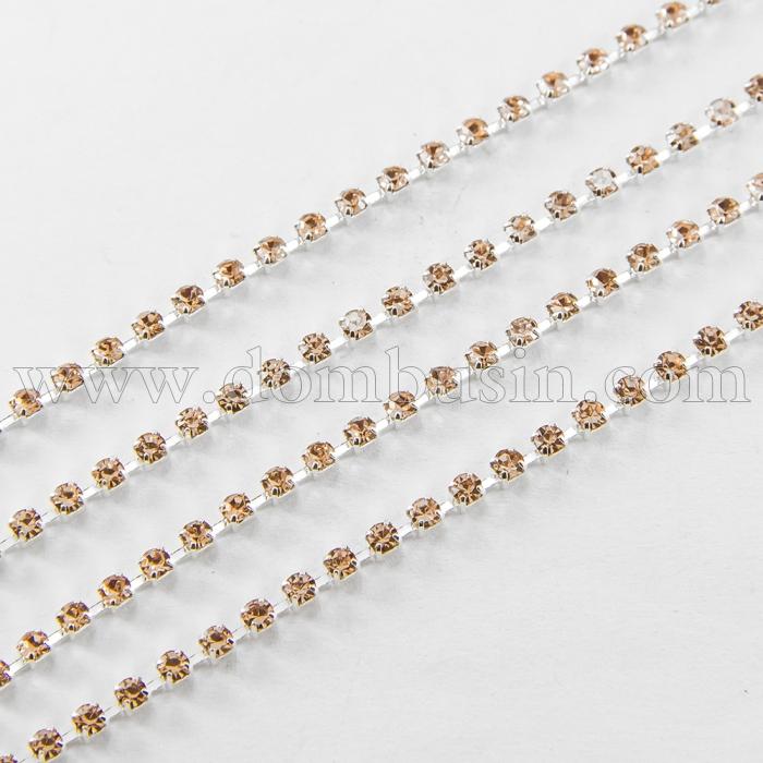 Стразовий Ланцюг Декоративний, Клас А, Срібло/Персиковий, 2.8мм, близько 285шт/1.5м, (УТ100015228)