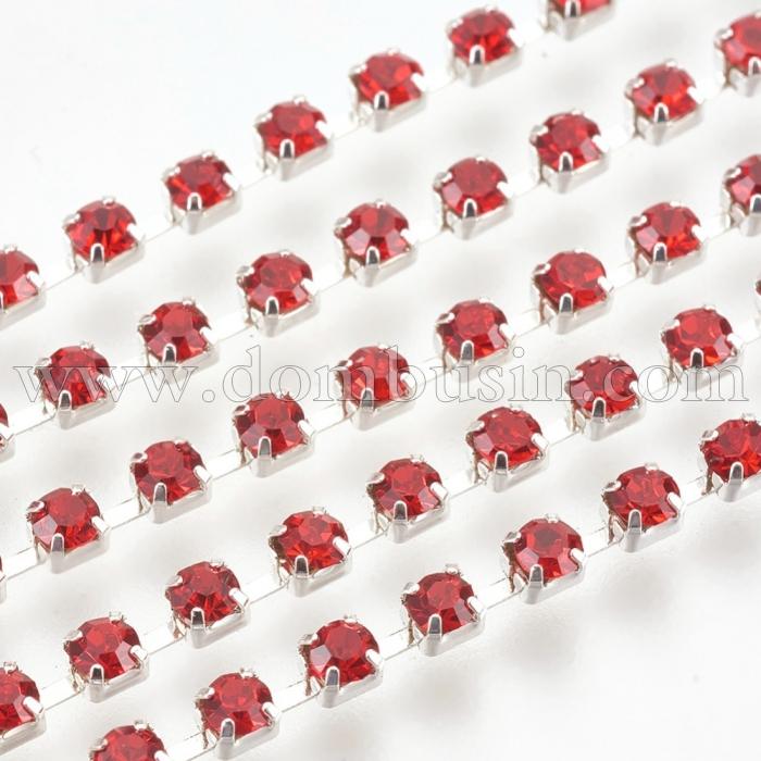 Стразовий Ланцюг Декоративний 2.8мм, Клас А, Колір металу: Срібло, Колір Страз: Гіацинт, Ширина 2.8мм, близько 285шт / 1.5м, (УТ100015235)