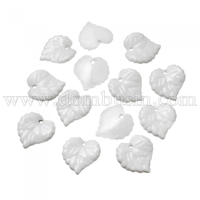 Подвески Акрил Непрозрачные, Лист, Цвет: Белый, Размер: 16х2мм, Отверстие: 1мм, около 165шт/50г, (УТ100014285)