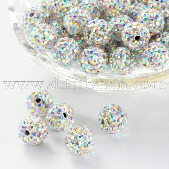 Бусины Шамбала со Стразами, Класс А, из Полимерной Глины, Круглые, Цвет: Кристалл АВ, Размер: 8мм, Отверстие 1.5мм, (УТ100015438)