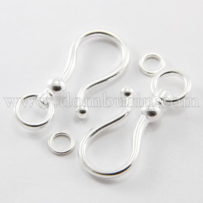 Застежка Крючок с Кольцом, Металл, Цвет: Серебро, Размер: 38x16x8мм, Кольцо: 8мм, Отверстие 5мм, (УТ100015729)