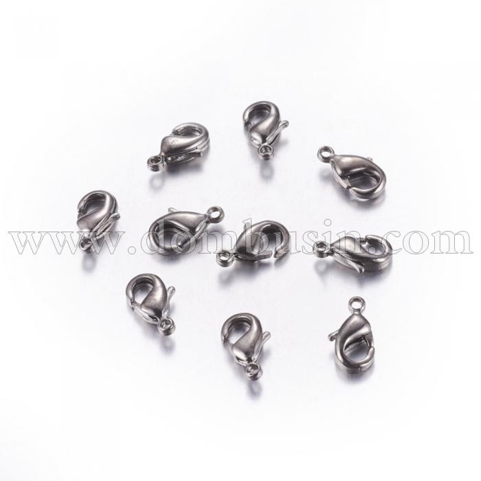 Застежка Карабин-Лобстер, Эко Латунь, Цвет: Оружейная Сталь, Размер: 10х5х3мм, Отверстие 1мм, (УТ100016092)