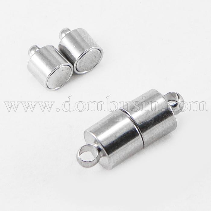 Застібка Магнітна, Латунь, Колонка, Колір: Платина, 16х6мм, Отвір 1.5мм, (УТ100016286)