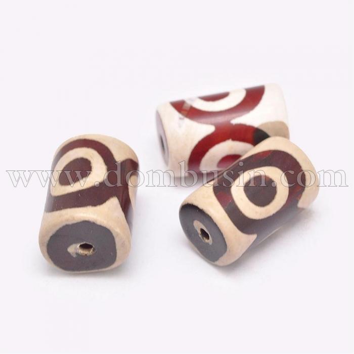 Бусины Натуральный Агат Дзи, 3 Глаза, Цилиндр, Окрашенные