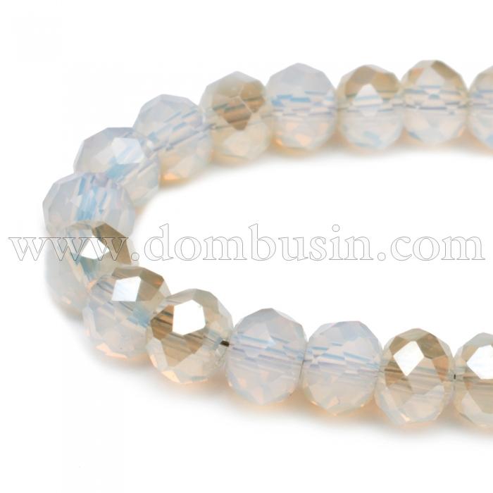 Бусины Стекло Опал Имитация, Гальваника Полупокрытие, Граненые, Рондель, Цвет: Бледно-желтый, Размер: 4х3мм, Отв 0.4мм, около 140шт/42см/нить, (УТ100016441)