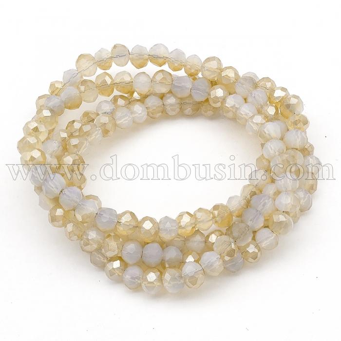Намистини Скло Опал Імітація, Гальваніка напів, Грановані, Рондель, Колір: Блідо-жовтий, 3х2мм, Отвір 1мм, близько 100шт / 20см / нитка, (УТ100016442)