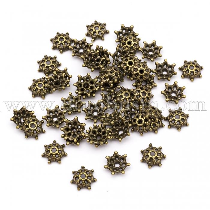 Шапочки для Бусин з Металу, Квітка, Колір: Бронза, Розмір: Діаметр 9мм, Товщина 3 мм, Отвір 1.5мм, (УТ100016645)