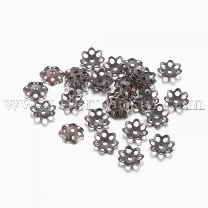 Шапочки для Бусин Железные, Цветок, Цвет: Медь, Размер: 6х1мм, Отверстие 1мм, около 940шт/25г, (УТ100016794)