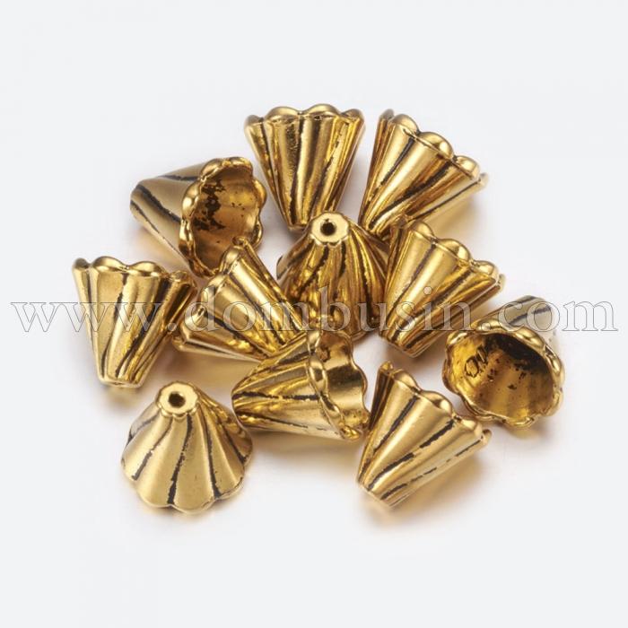 Конус Шапочки для Бусин, Сплав, Цвет: Античное Золото, Размер: 13x12мм, Отверстие 2мм, (УТ100016819)