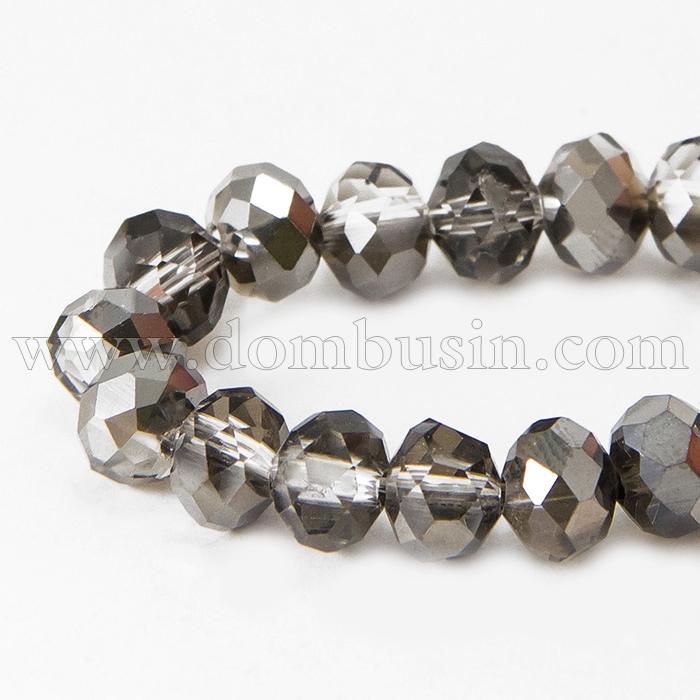 Бусины Гальваника Стекло, Граненые, Рондель, Цвет: Черный, Размер: 4х3мм, Отверстие 1мм, около 150шт/48см/нить, (УТ100016879)