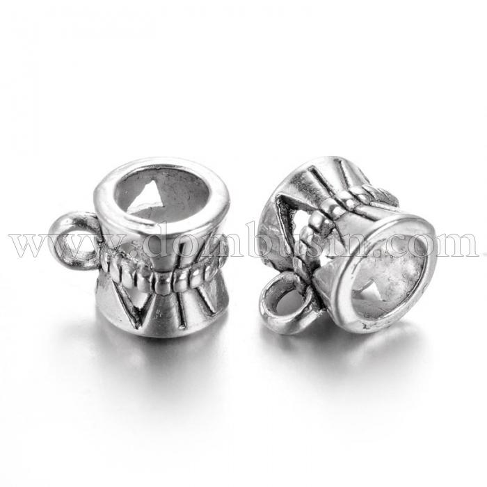 Бейл Бочонок, Сплав, Тибетский Стиль, Цвет: Античное Серебро, Размер: 10x7x7мм, Диаметр внутри 4мм, Отверстие 1мм, (УТ100010599)