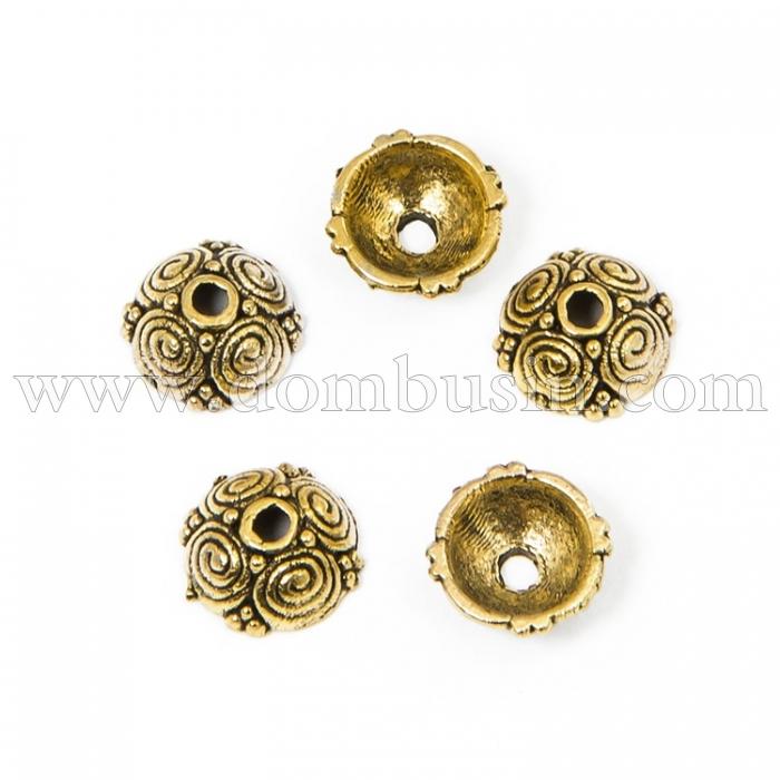 Шапочки для Бусі, Сплав, Круглі, Колір: Античне Золото, Розмір: 8х8х4.5мм, Отвір 2мм, (УТ100016936)