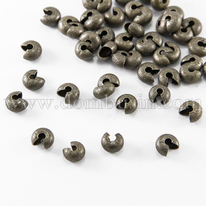 Бусины Крышки Кримпов, Латунь, Оболочки для Зажимных Бусин Стопперов, Цвет: Бронза, Размер: 3.2х2.2мм, Отверстие 1.2мм, 2г/около 40шт (УТ100017005)