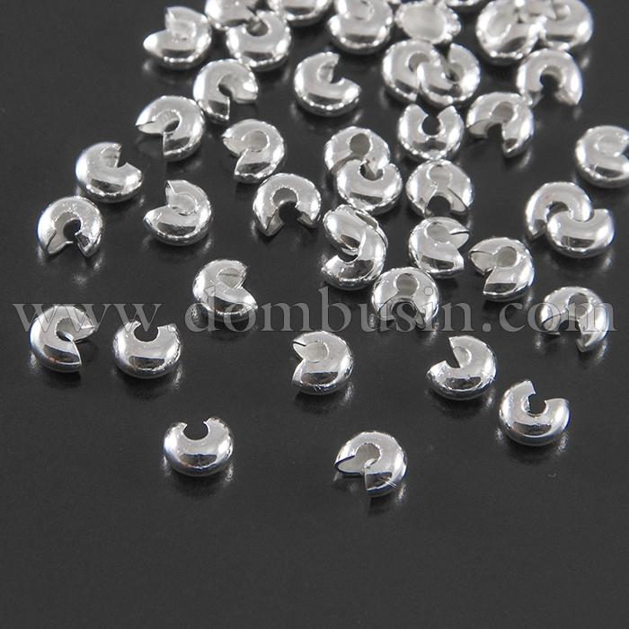 Намистини Кришки крімп з Заліза, Оболонки для затискних Бусин стопери, Колір: Срібло, Діаметр 5мм, Отвір 1.5 ~ 1.8мм, (УТ100017031)