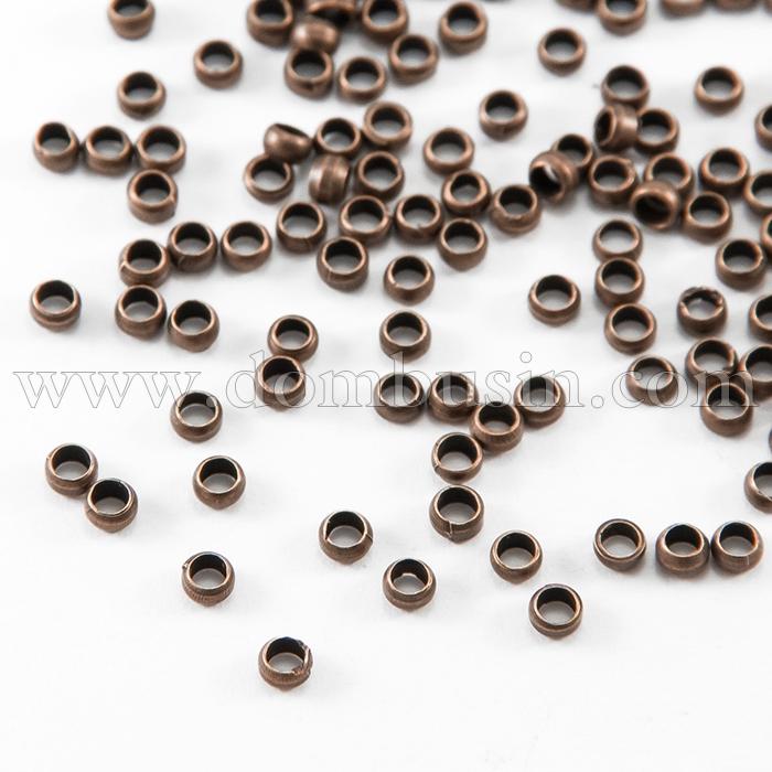 Бусины Зажимные Стопперы, Кримпы, Латунь, Рондель, Цвет: Медь, Размер: 3мм, Отверстие 2мм, около 100шт/5г,(УТ100017048)