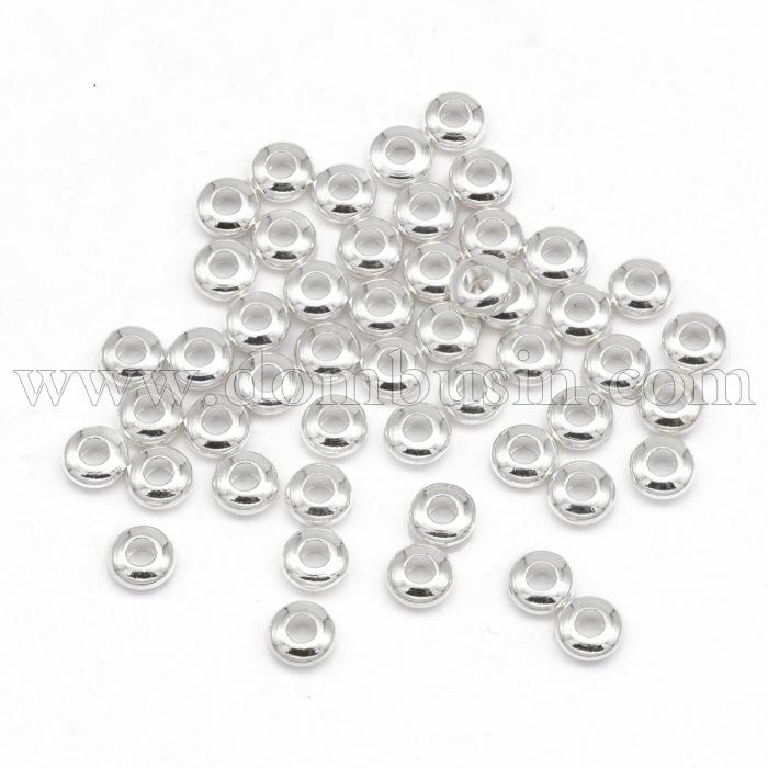 Бусины-Разделители, Латунь, Рондель, Серебро, 5х2мм, Отверстие 1.5-2мм, (УТ100017083)