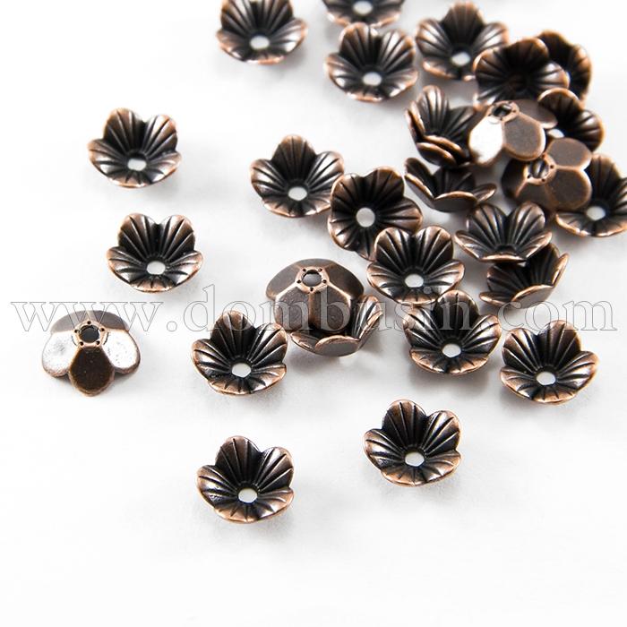 Шапочки для Бусин, Сплав, Квітка, Колір: Мідь, Розмір: 10х10х3мм, Отвір 1.5мм, (УТ100017189)