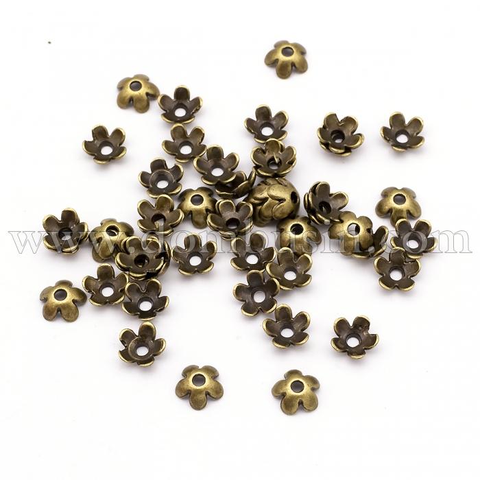 Шапочки для Бусин, Сплав, Цветок, Цвет: Бронза, Размер: 6.5х3мм, Отверстие 1мм, (УТ100017191)