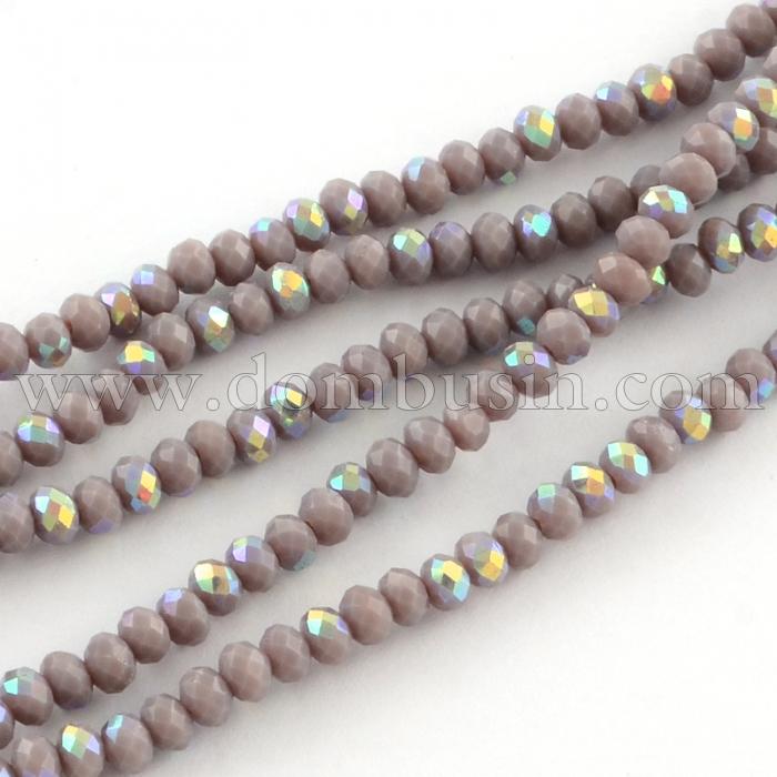 Бусины Гальваника Стекло АВ-Цвет, Полупокрытие, Непрозрачные Граненые, Рондель, Серо-коричневый, 4х3мм, Отв.1мм, ок.144шт/47см/нить (УТ100017203)