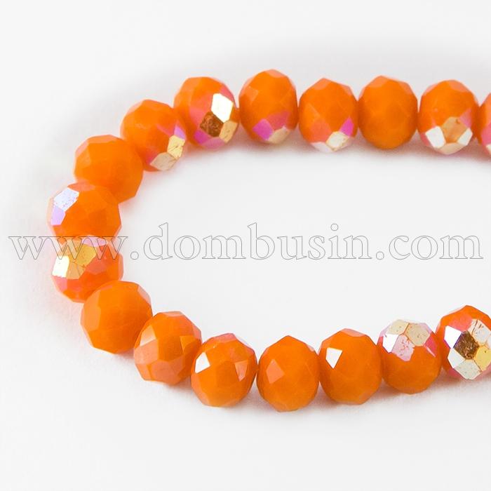 Намистини Скло Гальваніка АВ-Колір, напів, Грановані, Рондель, Колір: Темно-оранжевий, Розмір: 6х4мм, Отвір 1мм, близько 97шт / 45см / нитка, (УТ100017207)