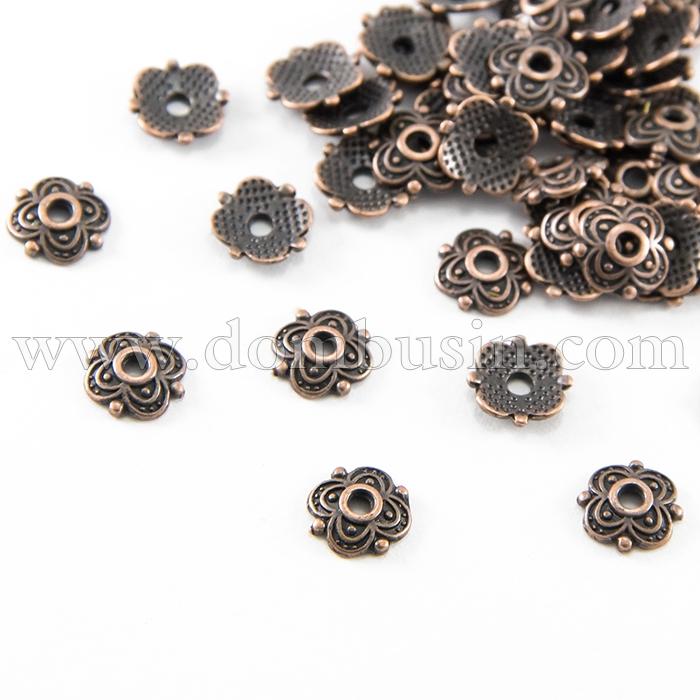Шапочки для Бусин, Сплав, Квітка, Мідь, 8х8х2мм, Отвір 2мм, (УТ100017211)