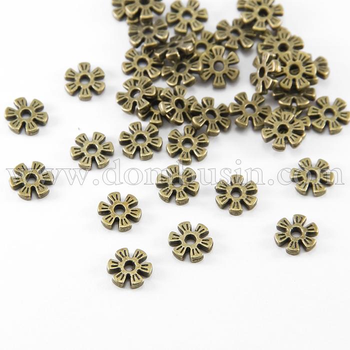 Намистини-Роздільники, Сплав, Квітка, Плоскі, Колір: Бронза, Розмір: 8х8х2мм, Отвір: 3 мм, (УТ100017343)