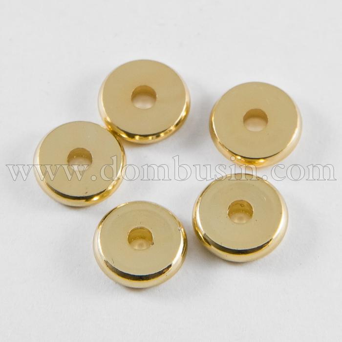 Намистини-Роздільники, Латунь, Диск, Колір: Золото, Розмір: Діаметр 8мм, Товщина 1.5 мм, Отвір 2мм, (УТ100017372)