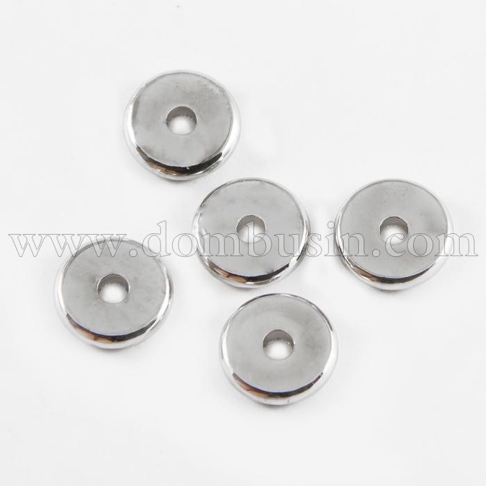 Бусины-Разделители, Латунь, Диск, Цвет: Платина, Размер: Диаметр 8мм, Толщина 1.5мм, Отверстие 2мм, (УТ100017373)