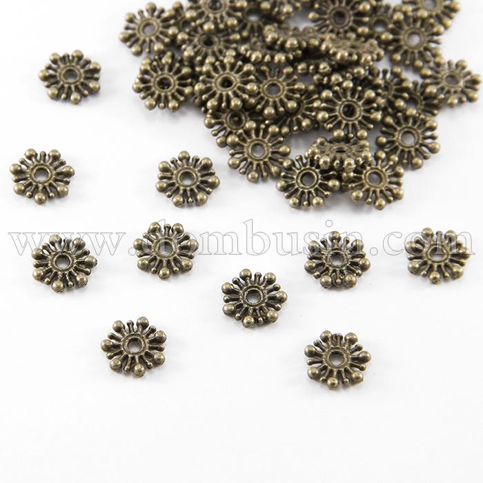 Бусины-Разделители, Бижутерный Сплав, Цветок, Плоские, Цвет: Бронза, Размер: 9.5х2мм, Отверстие: 2мм, (УТ100017399)