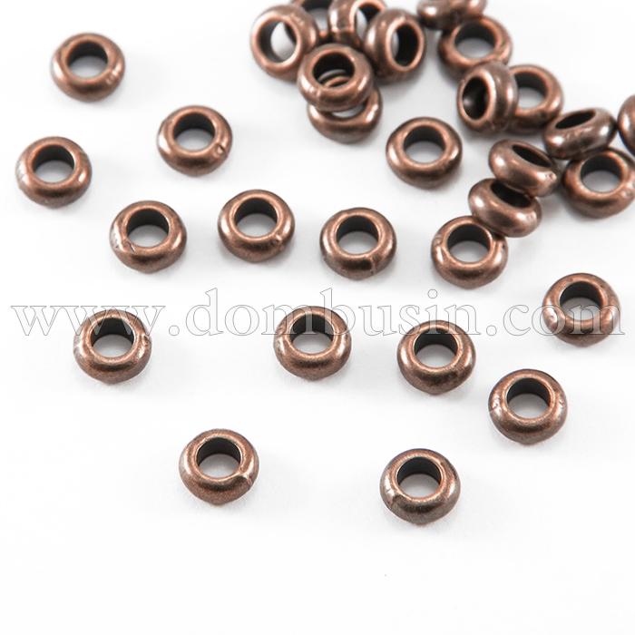Бусины-Разделители, Бижутерный Сплав, Круглые, Плоские, Цвет: Медь, Размер: 7х3мм, Отверстие 4мм, (УТ100017417)