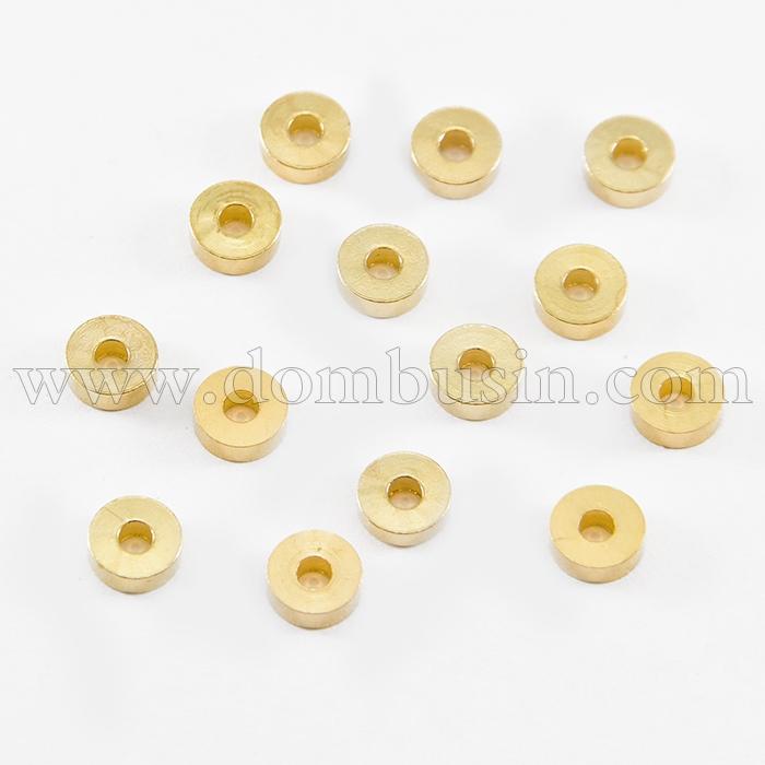 Бусины-Разделители, Латунь, Рондель, Цвет: Золото, Размер: 6х2мм, Отверстие 2мм, (УТ100017436)