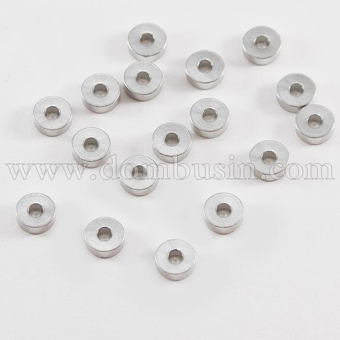 Бусины-Разделители, Латунь, Рондель, Цвет: Платина, Размер: 6х2мм, Отверстие 2мм, (УТ100017437)