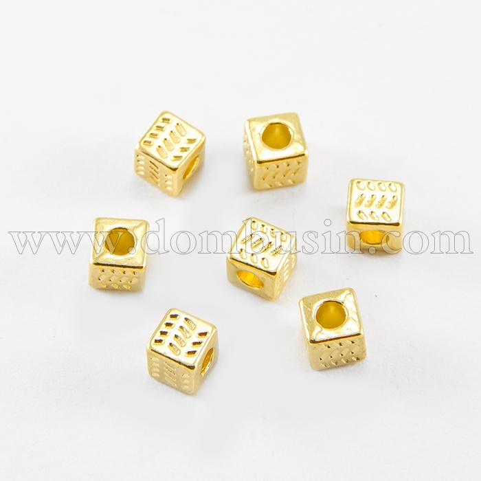 Бусины-Разделители, Бижутерный Сплав, Кубики, Цвет: Золото, Размер: 4.5х4.5х4.5мм, Отверстие 2.5мм, (УТ100017430)