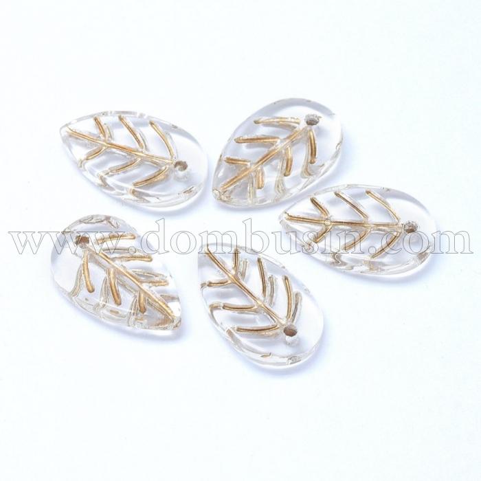 Кулон Скляний, Лист, Колір: Безбарвний, Розмір: 18х11х3мм, Отвір 1.2мм, (УТ100017469)