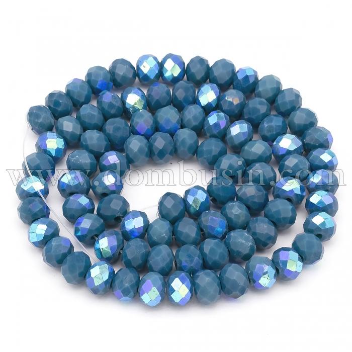 Намистини Скло Гальваніка АВ-Колір, напів, Грановані, Рондель, Колір: Сіро-зелений, Розмір: 6х4мм, Отвір 1мм, близько 94шт / 44см / нитка, (УТ100017496)