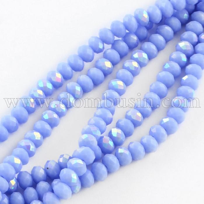 Бусины Гальваника Стекло АВ-Цвет, Полупокрытие, Непрозрачные, Граненые, Рондель, Цвет: Лавандовый, Размер: 4х3мм, Отверстие 1мм, около 146шт/51см/нить, (УТ100017497)