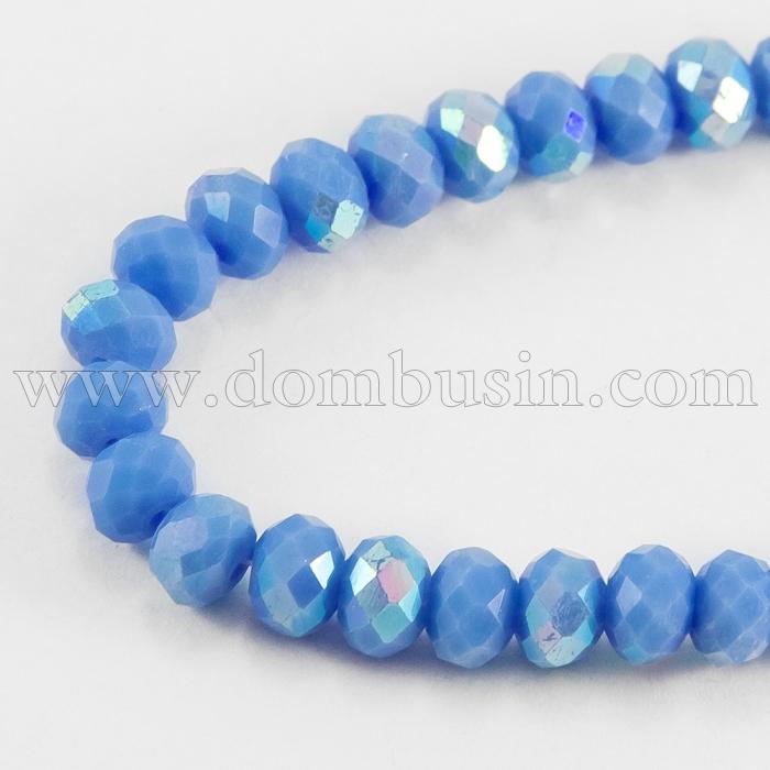 Бусины Гальваника Стекло АВ-Цвет, Полупокрытие, Непрозрачные, Граненые, Рондель, Васильковый, 4х3мм, Отв.1мм, ок. 146шт/48см/нить (УТ100017498)