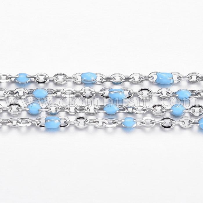 Ланцюг Якірне Плетіння, Нержавіюча Сталь, Колір Емалі: Блакитний, Ланка: 2х1.5х0.5мм, (УТ100017568)