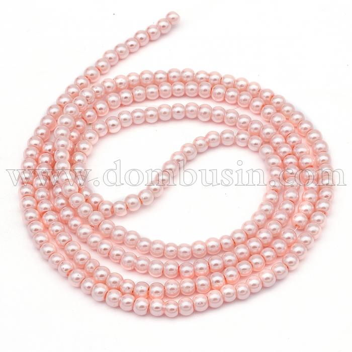 Жемчуг Бусины Стекло 4-5мм, Глянцевые, Круглые, Цвет: Розовый, Диаметр: 4-5мм, Отверстие 1мм, около 210шт/84см/нить, (УТ100017657)