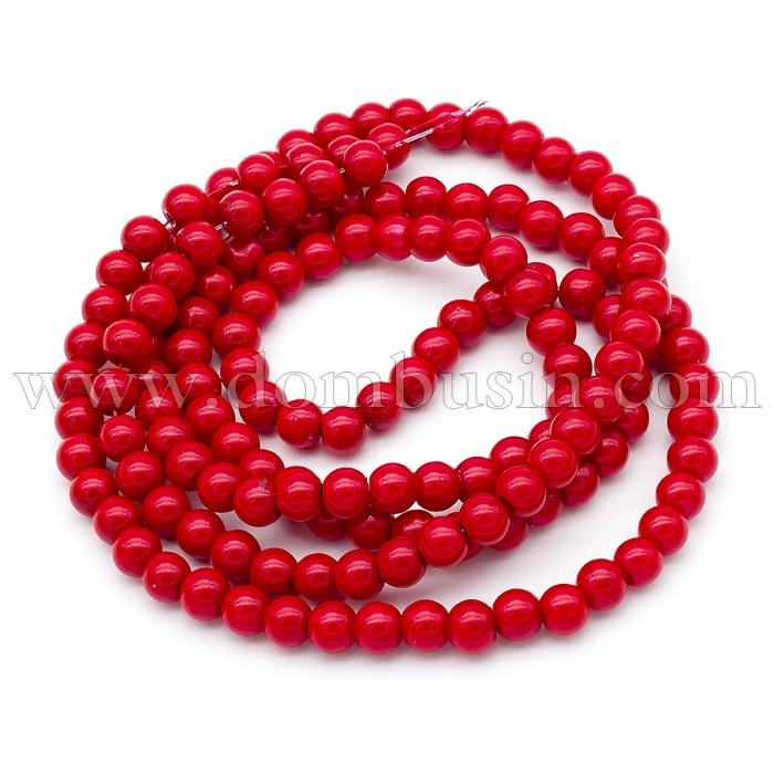 Жемчуг Бусины Стекло, Глянцевые, Круглые, Красный, 6-7мм, Отверстие 1мм, около 125шт/75см/нить, (УТ100017660)