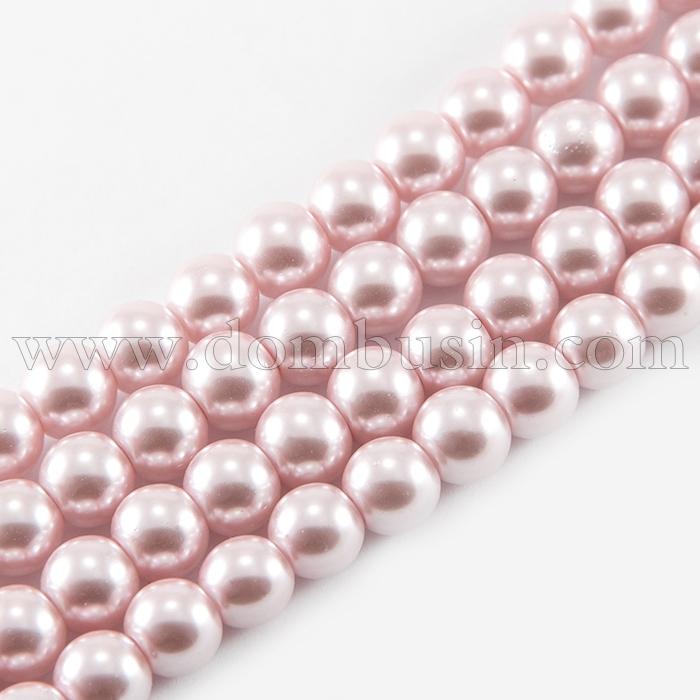 Перли Намистини Скло 6-7мм, Глянцеві, Круглі, Колір: Світло-рожевий, Діаметр: 6-7мм, Отвір 1мм, близько 145шт / 87см / нитка, (УТ100017676)