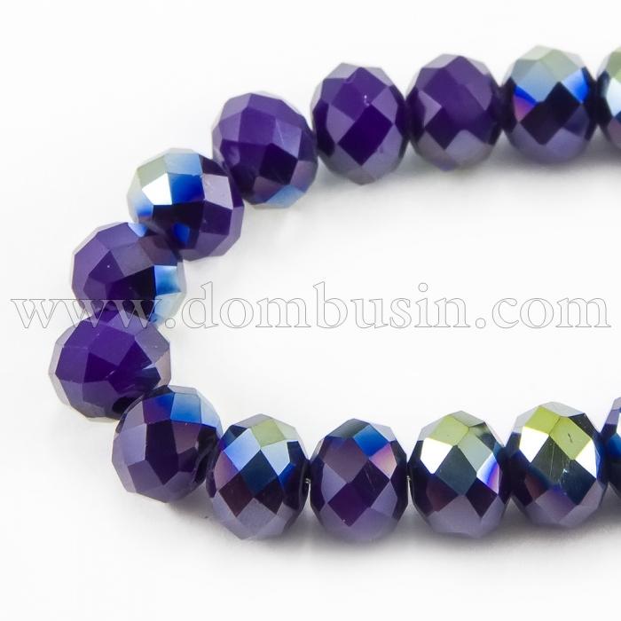 Бусины Стекло Гальваника АВ-Цвет, Полупокрытие, Граненые, Рондель, Цвет: Темно-синий, Размер: 6х4мм, Отверстие 1мм, около 98шт/46см/нить, (УТ100017773)