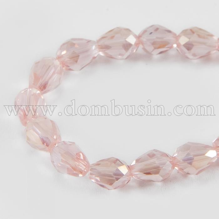 Бусины Гальваника Стекло АВ-Цвет, Граненые, Капля, Цвет: Персиковый, Размер: 7х5мм, Отв-тие: 1мм, около 72шт/53см/нить, (УТ100017834)